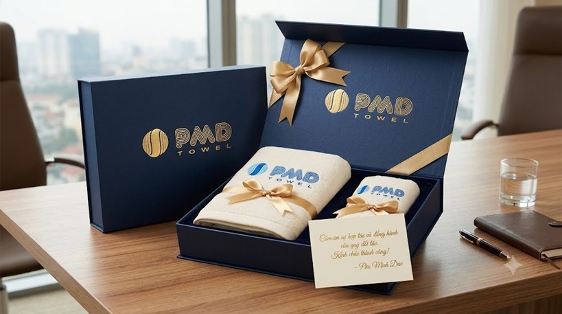 Quà tặng Phú Minh Đức Combo 2 khăn cao cấp (Hộp nam châm định hình)