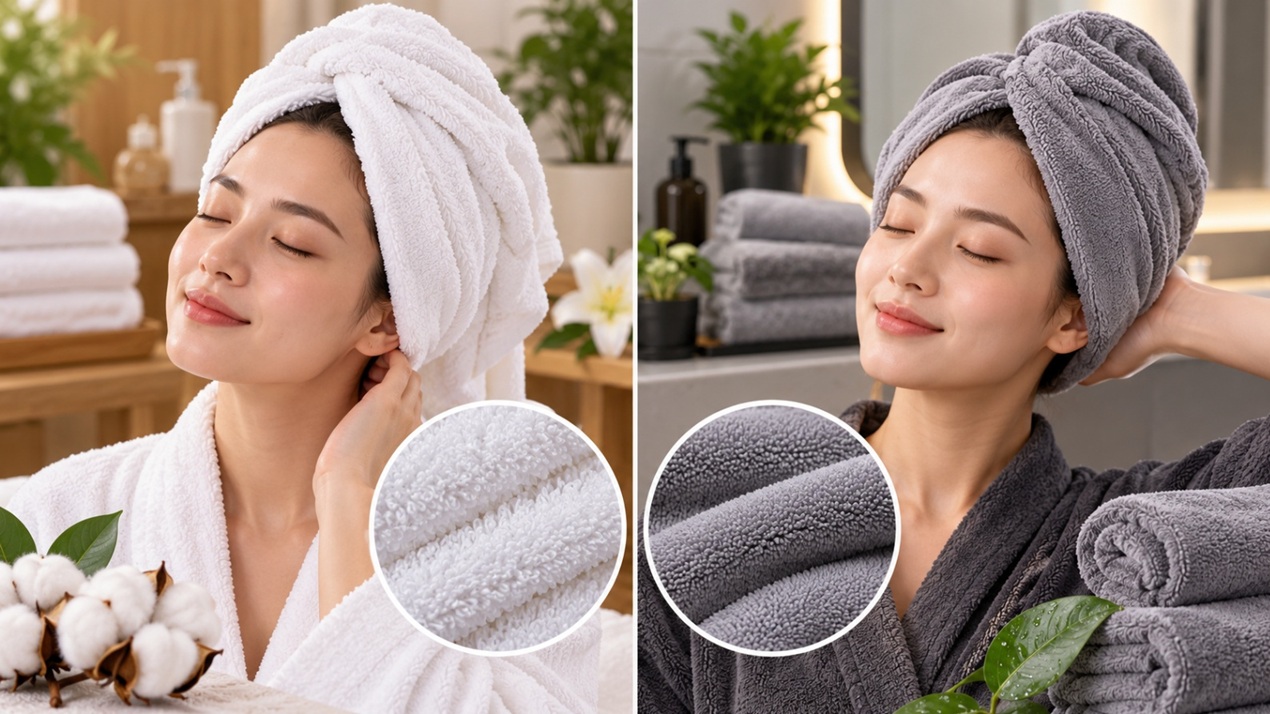 Khăn quấn đầu spa nên chọn cotton hay microfiber?